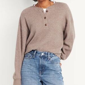 OLD NAVY Taupe Waffle Knit Henley Top